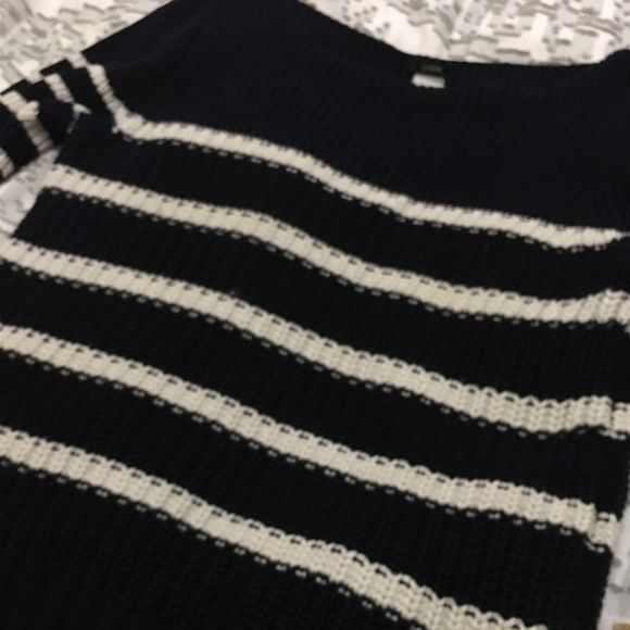 J. Crew Navy Striped Chunky Knit Wide Neck Top - Picture 4 of 5